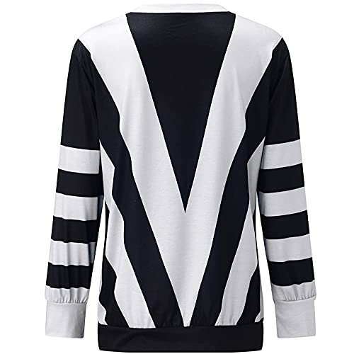 Womens 2022 Fall Fashion Tops Dressy Casual Crewneck Sweatshirt Solid Striped Long Sleeve Loose Pullover Shirts - Thumbnail 5