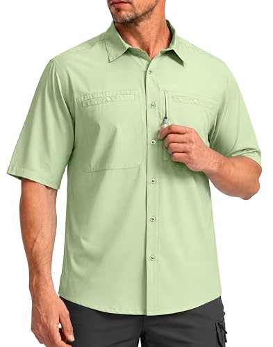 Image of G Gradual Men's Fishing Shirts with Zipper Pockets UPF 50+ Lightweight Cool Short Sleeve Button Down Shirts for Men Hiking
