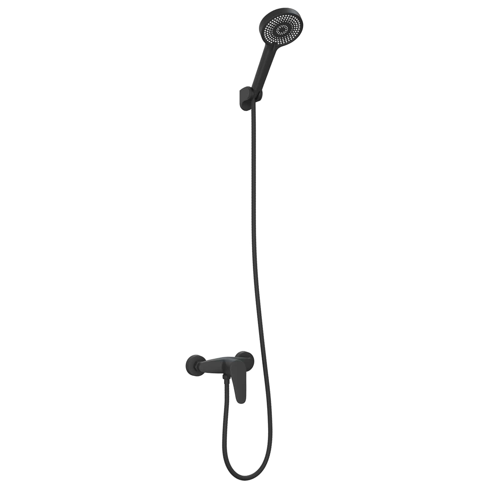 Sistema de ducha negro con cabezal de ducha 5 funciones, grifo de ducha con alcachofa de mano, manguera y soporte de ducha, grifo de baño de latón, conector G 1/2 pulgadas