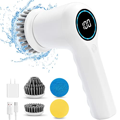 Electric Spin Scrubber, Shower Scrubber With 4 Replaceable Brush Heads, Cleaning Brush With 2 Speeds & Power Display, Cordless Electric Scrubber Brush For Cleaning Bathroom Tile Floor Bathtub Window #TOP20