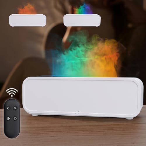 Foyucool Difusor Aceites Esenciales con Efecto Llama, 250ml Humidificador con Mando a Distancia y Control por Voz, 8 Colores de Llama, Temporizador 2/4/6H y Apagado Automático sin Agua, Blanco
