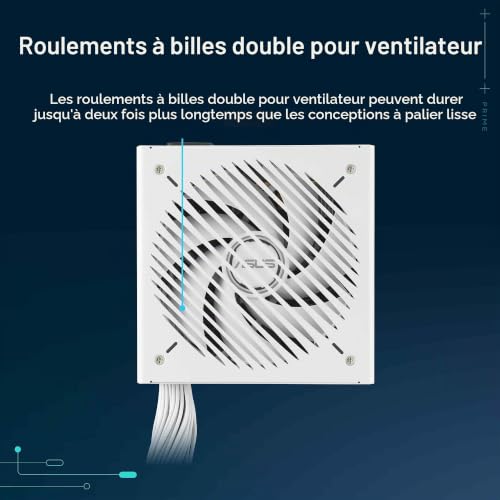 ASUS Prime 750 W Bronze White Edition (certifié 80 Plus Bronze, Alimentation ATX Non modulaire, câble gainé gravé, Double roulement à Billes, Garantie 6 Ans)