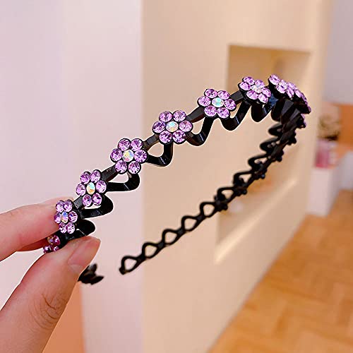 Women Hair Hoop Trendy Elegant Crystal Hair Accessories Non-slip Wave Thin Headband(purple)