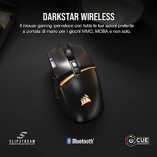 CORSAIR DARKSTAR RGB WIRELESS MMO Mouse da Gioco - 26.000 DPI - 15 Pulsanti Programmabili - Batteria Fino a 80 Ore - Compatibile con iCUE - PC, PS5, PS4, Xbox - Nero - Mouse gaming - Immagine 1