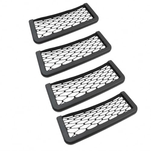 Image of Mshine Car Seat Side Mesh Pocket Net Bag Holder | Stick-On Adhesive Interior Storage Solution for Purse Phone Accessories | Durable Elastic Mesh Organizer for Vehicle Seat Gaps | Pack of 4