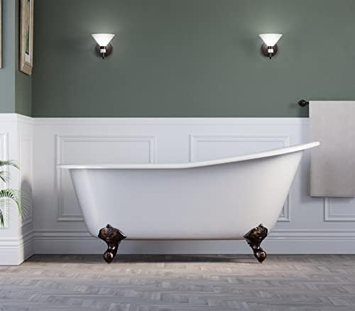 67" Cast Iron Slipper Tub with 7" Faucet hole Drillings & Oil Rubbed Bronze Feet-"Clay"