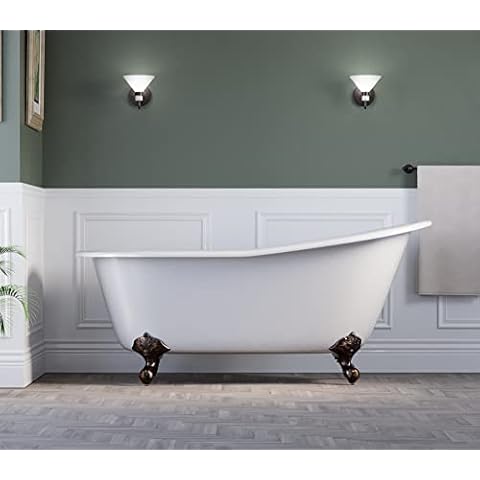 The Tub Connection 67" Cast Iron Slipper Tub with 7" Faucet hole Drillings & Oil Rubbed Bronze Feet- "Clay" Cover