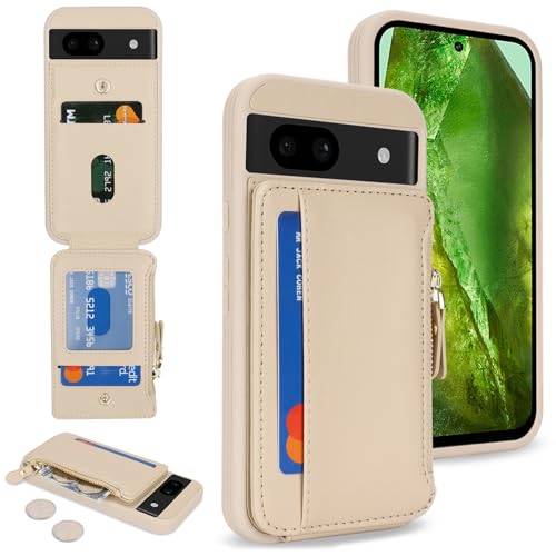 SailorTech Funda para Google Pixel 8a con tarjetero para hombre, funda Pixel 8a con ranuras para tarjetas de crédito, funda tipo cartera con cremallera para mujer, color albaricoque