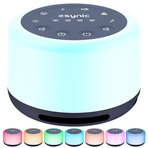 eSynic Original White Noise Machine for Baby Rechargeable Sleep Sound Machine Travel White Noise Sound Machine With {7 Night Lights }{30 Sounds}{ Record Function}{Breathing Training}{Wireless Speaker}