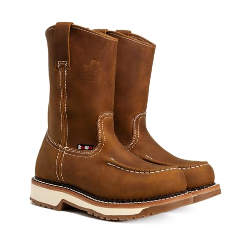 Lasso Work Boots for Men, 10 in Double Density SolePull Up Moc Toe Slip Resistant2