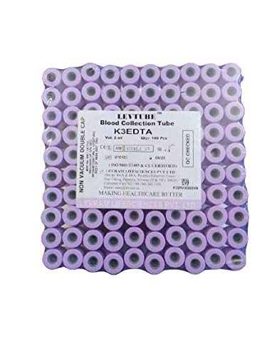 Levram Plastic Lavender Blood Collection Tube, K3 EDTA 2ML, NON-VACUUM DOUBLE CAP (Pack of 100) (B08RRW5S2T) Amazon Price History, Amazon Price Tracker