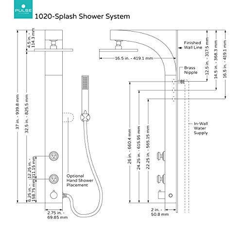 Pulse Showerspas 1020-S Splash Shower System With 8" Rain Showerhead, 2 Pulsating Body Spray Jets And Hand Shower, Silver With Chrome Fixtures #TOP4