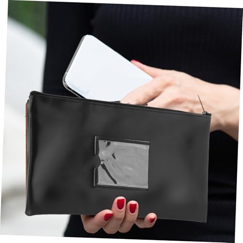 NUOBESTY Bank Deposit Money Bags with Window Compact Zippered Pouch for Cash Coins Documents Versatile PU Storage for Makeup 5