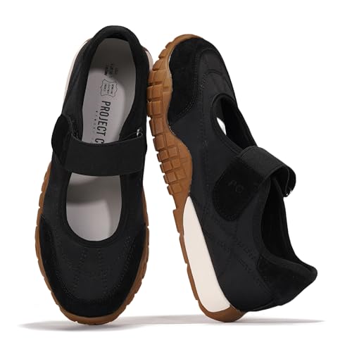 Project Cloud Womens Shoes - Lightweight Mary Jane Shoes Women with Memory Foam Insole - Non Slip Flats for Women Footwear - Women's Fashion Sneakers 2025 (Donna, BLK, 10)