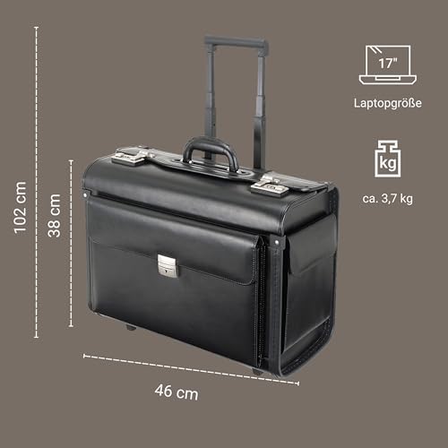 ALASSIO 92301 - Pilotenkoffer Silvana, aus Lederimitat, ca. 48 x 39,5 x 23 cm, schwarz