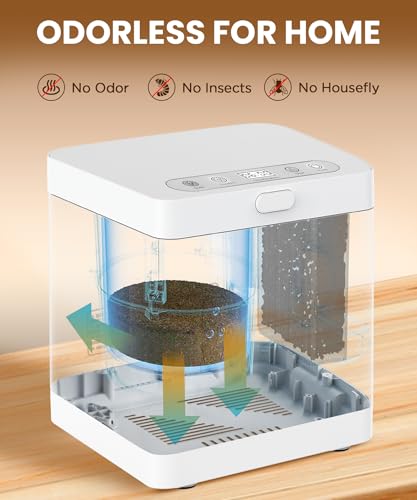 Electric Composter for Kitchen, 3L Compost Bin, Odorless/Auto-Cleaning/LED Display, Countertop Smart Compost Bin, Turns Waste into Dry Fertilizer