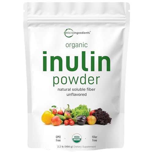 Micro Ingredients Organic Inulin FOS Fiber Powder, 2.2 lb | Quick Water-Soluble Prebiotic for Intestinal & Colon Health | Natural Fiber for Smoothies