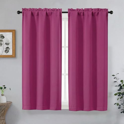 Image of Hot Pink Blackout Curtains for Bedroom 63 Inch Length 2 Panels, Protect Privacy Thermal Insulated Solid Curtains for Living Room, Rod Pocket Window Treatment Blackout Drapes, 2x40Wx63L