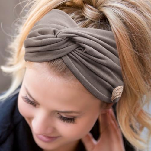 Image of DRESHOW 4 Pack Turban Headbands for Women Wide Vintage Head Wraps Knotted Cute Hair Band Accessories