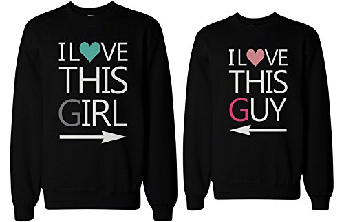 365 In Love His and Her I Love This Guy and Girl Matching Sweatshirts for Couples (Left - M / Right - S)