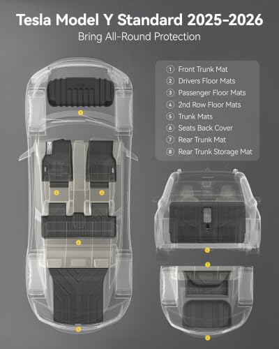 Image of 3W 10PCS Floor Mats for Tesla New Model Y 2025-2026 Only Standard | TPE All Weather Floor Liner, Trunk Mat, Seat Back Cover Protector, Cargo Liners, Model Y Accseeories(Not Premium /Performance)