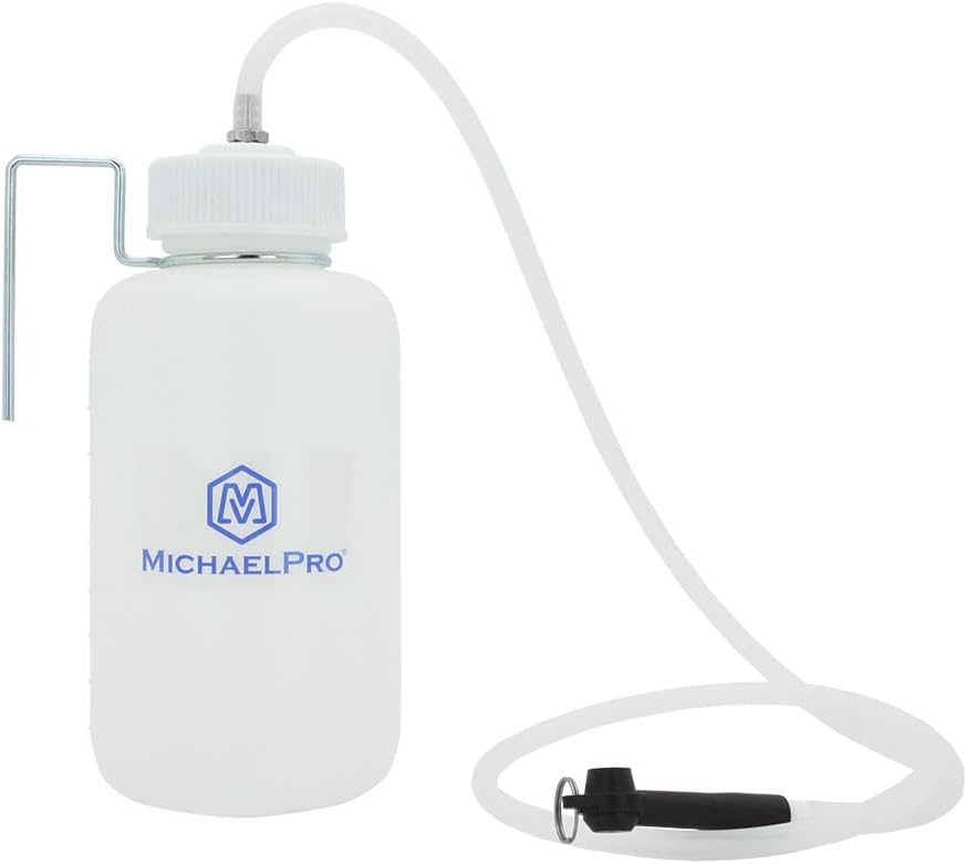 MichaelPro MP019006 34oz (1000cc) Manual Brake Bleeder Bottle, for Containing Used Brake Fluids, A Rubber Connector that Fits Most Bleeder Screws