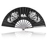 Chinese Kung Fu Tai Chi Fan Arts Dance Folding Fan Stainless Steel Written Kung Fu Fan Folding Hand Fan(Black)