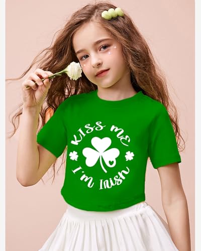 Image of Girls St Patricks Day Crop Tops Irish Green Shirt Short Sleeve Irish Green Tshirts for Girl 6-14 Years