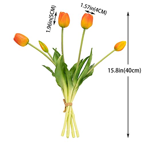Duyone 15Pcs Artificial Tulips Flowers, Real Touch Latex Bouquet, Fake Tulips For Office Wedding Party Home Kitchen Garden Decoration(Orange,15Pcs) #TOP1