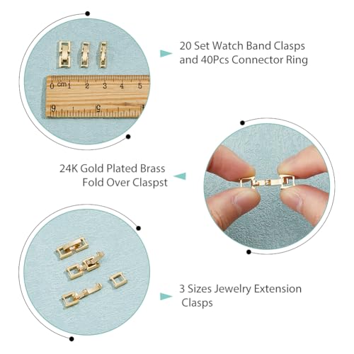 Dicosmetic KK-DC0003-98-US33 12Pcs Fold Over Jewelry Clasp 3 Sizes Secure Watch Closure 24K Gold Plated Brass Watch Clasps Jewelry Extender Clasp thumb #4