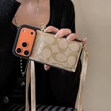 Crossbody Lanyard Wallet Case for iPhone, Luxury Classic Designer Phone Case with Credit Card Holder Slots Quilted Leather Shockproof Phone Cover Compatible with iPhone (Gold, iPhone 17 Pro)