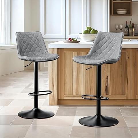 STOOLINK Modern Bar Stool Height Adjustable Scratch-Resistant Leather Bar Chair X-Large Base and Seat Bistro Stool, Heavy Duty Kitchen Counter Chair for Dining Pub Cafe Set of 2 Grey Cover