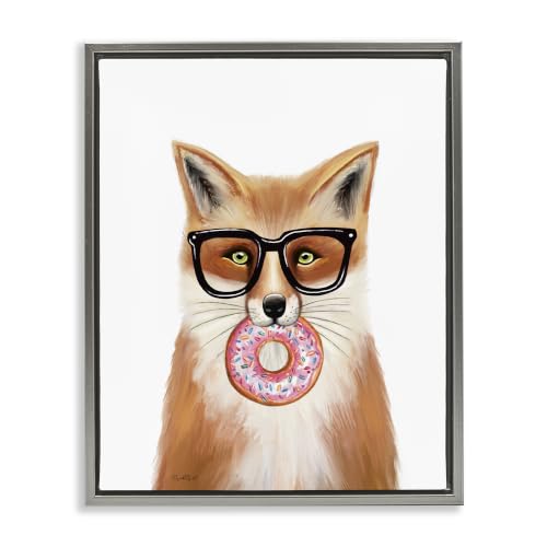 Fox Donut Comic Animal Humor, 16 x 20 Inch Canvas in Floater Frame