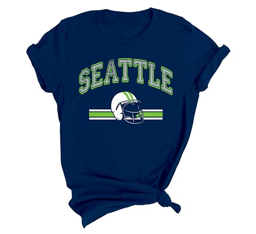 Seattle Football Fan Graphic Shirts for Game Day Outfit Adult Unisex Women's T-Shirt, Navy, XL
