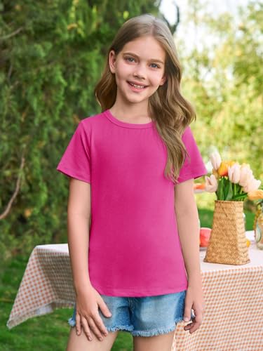 Image of Haloumoning Girls Short Sleeve T Shirts Kids Summer Crewneck Tops | Casual Clothes , Crewneck Tees,5-14 Years