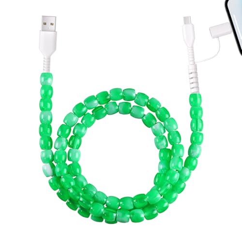HianDier USB C Cable[MFI Certified] Multi 2 in 1 USB to Type C Fast Charging Cable 3.3FT USB A to iPhone Cord Stylish Crystal Emerald Jade Beads Charger Cord for iPhone 17 16 15 14 13 for iPad-Green
