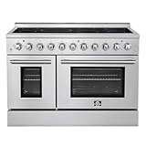 Forno Paolo 48' Electric Range w/ 7 Radiant Elements & 11,000W Cooktop, 6.70 cu. ft. True Convection Ovens w/Dual-Element Broiler, Ceramic Glass Cooktop & Hidden Bake Element - Stainless Steel