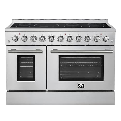 Forno Paolo 48" Electric Range w/ 7 Radiant Elements & 11,000W Cooktop, 6.70 cu. ft. True Convection Ovens w/Dual-Element Broiler, Ceramic Glass Cooktop & Hidden Bake Element - Stainless Steel