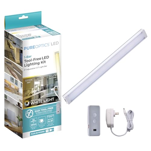 PureOptics LED Smart Under Cabinet Lighting, Works with Alexa, Adjustable LEDs, 9" Bar, Natural