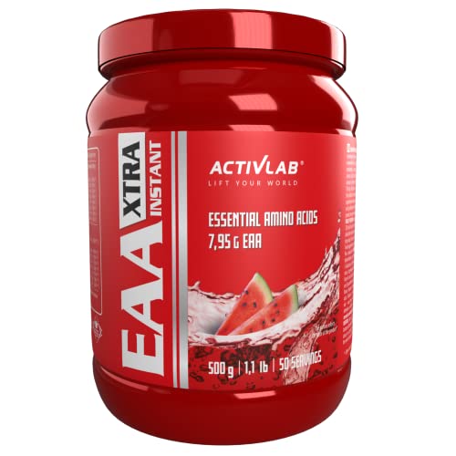 Activlab EAA XTRA Instant 500g Powder Alle 8 essentielle exogene Aminosäuren, B-Vitaminen, 50 Portionen, Workout Drink, Wassermelone, Optimale Wertigkeit, Vegan, inklusive Messbecher,Vegan Cover
