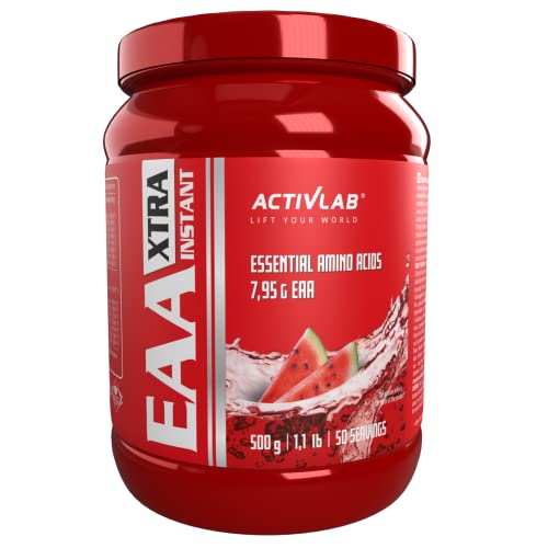 Activlab EAA XTRA Instant 500g Powder Alle 8 essentielle exogene Aminosäuren, B-Vitaminen, 50 Portionen, Workout Drink, Wassermelone, Optimale Wertigkeit, Vegan, inklusive Messbecher,Vegan