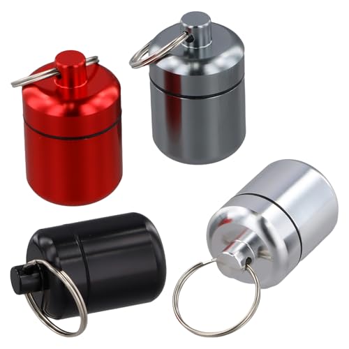 4 Pezzi Portapillole Tascabile, Mini Porta Pillole Impermeabile, Portapillole Piccolo in Metallo, Scatola Porta Pastiglie da Tasca, Contenitore per Medicina da Viaggio, Nero, Argento, Rosso, Grigio