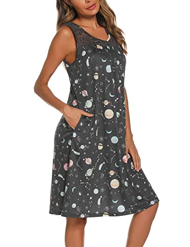 Yozly Nightgowns For Women Soft Sleeveless Lace Night Gowns Grey Planet, Large #TOP4