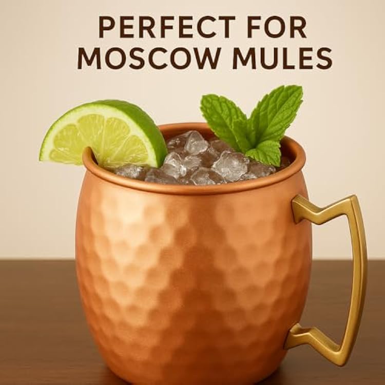 Modern Home Handmade 16oz Solid Copper Mule Mug Barrel Shaped Mug with Brass Handle & Hammered Texture Perfect for Moscow Mules or Party Favors (Single)