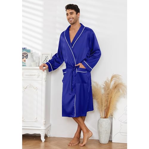 Image of Vulcanodon Men's Satin Robe Lightweight,Men's Luxurious Silk Kimono Bathrobe