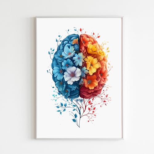 Left And Right Brain Art With Flowers Print, Neurology Art, Print Floral Human Anatomy Poster Left A