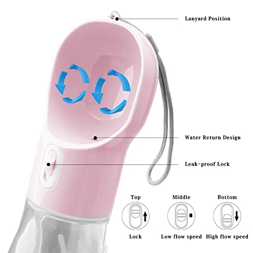 Apoohep Dog Water Bottle With Food Container, Includes Pet Waste Bag And Pet Waste Scoop, Outdoor Multifunctional And Portable Dog Travel Water Dispenser For Pet For Walking, Hiking, Travel(Pink) #TOP2