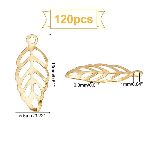 UNICRAFTALE about 120pcs Golden Leaf Charms Stainless Steel Leaf Pendants Metal Hollow Leaf Earring Charms Bracelet Pendants Clear-veined Leaf Charms for Necklace Jewelry Making Hole 1mm - Image 3