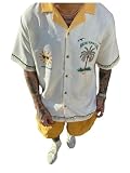 BEAUDRM Men's Tree Graphic Summer Shirts Button Up Short Sleeve Vacation Beach Shirt Multicolor Large
