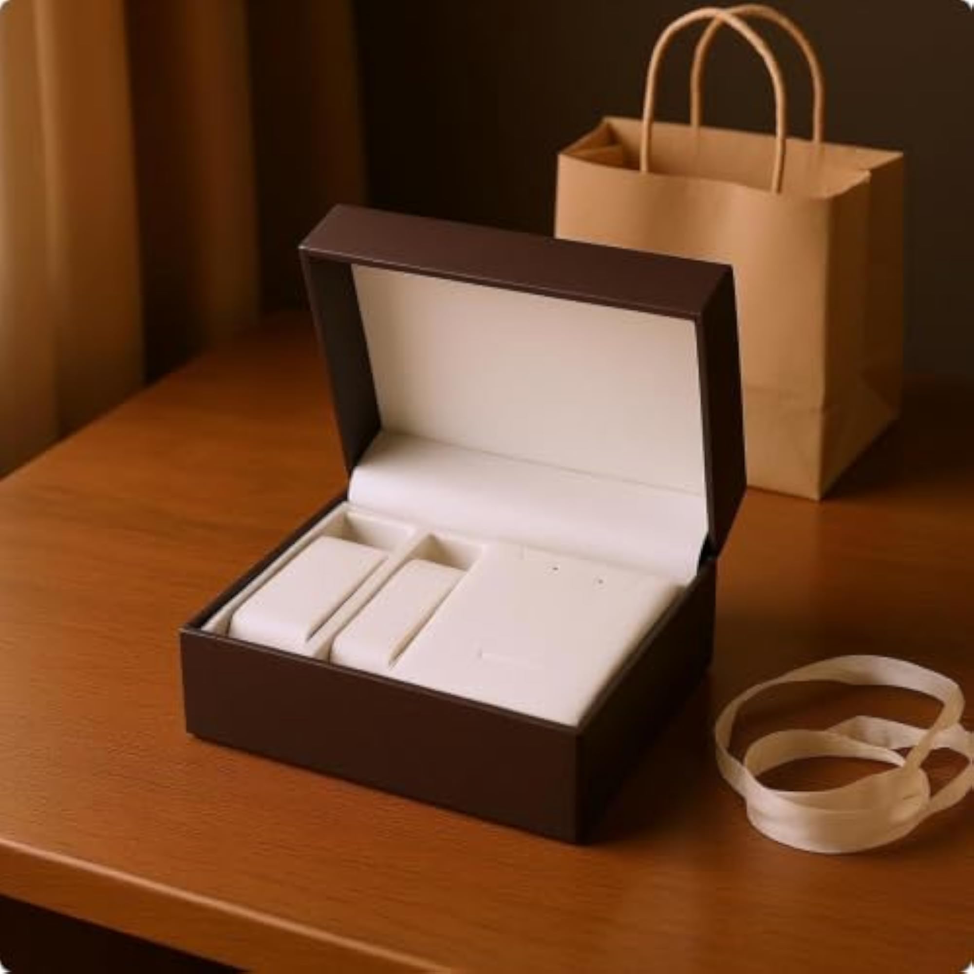 3pc Black Matte Finish Watch Gift Box Set with Molded Compartments